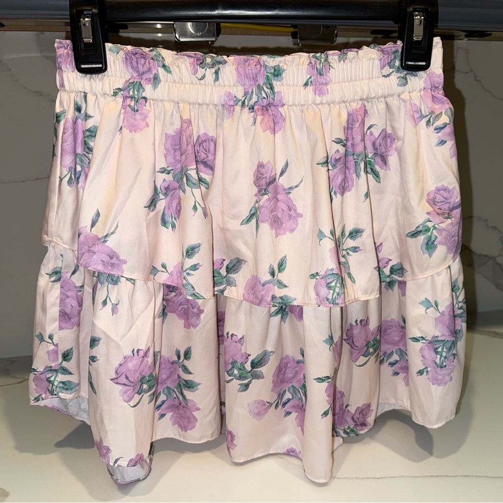 LoveShackFancy Pink Cream and Purple Floral Skirt